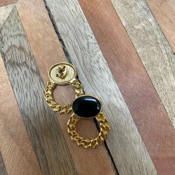 Vintage - Yellow Goldtone 90s Chain cabochon Earrings - Picture 3 of 4